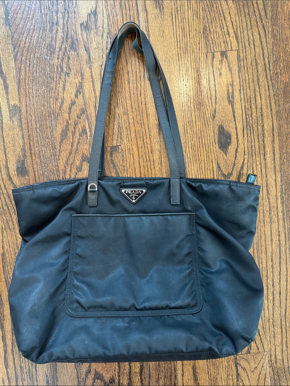 Prada Black Nylon Shoulder Tote with Front Pocket